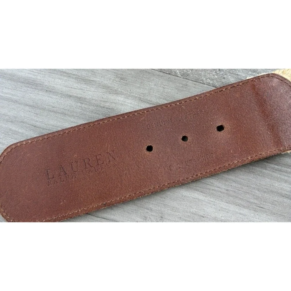 Lauren Ralph Lauren Woven Raffia Leather Wide Belt Women Size M Brown Boho RLL